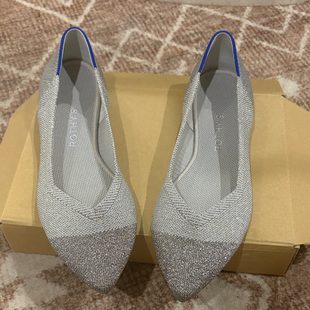 Rothy’s Silver Pointed Toe Flats